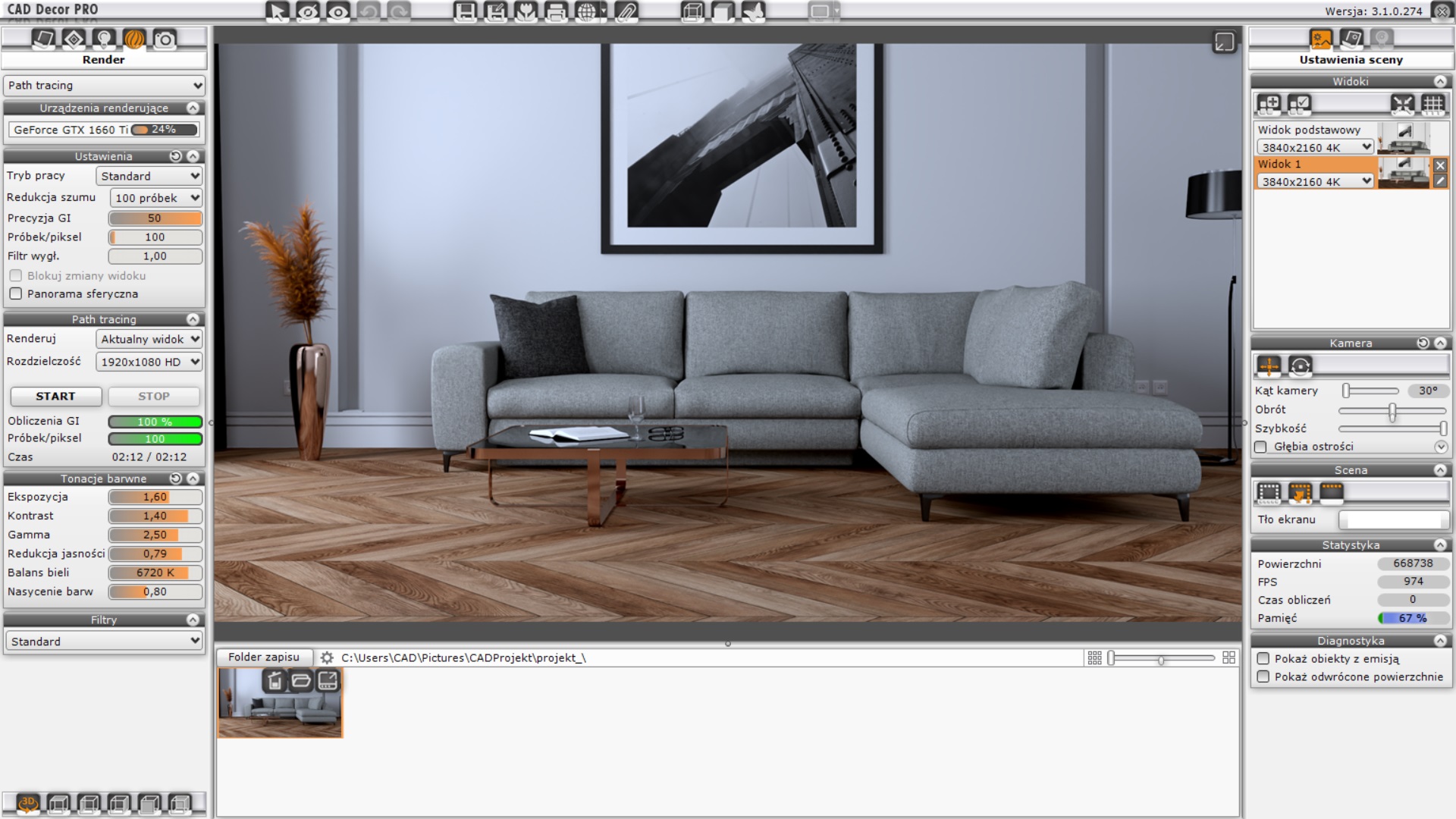 path tracing redukcja szumu