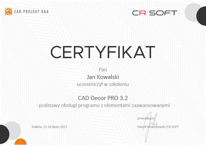 Certyfikat CAD Decor PRO