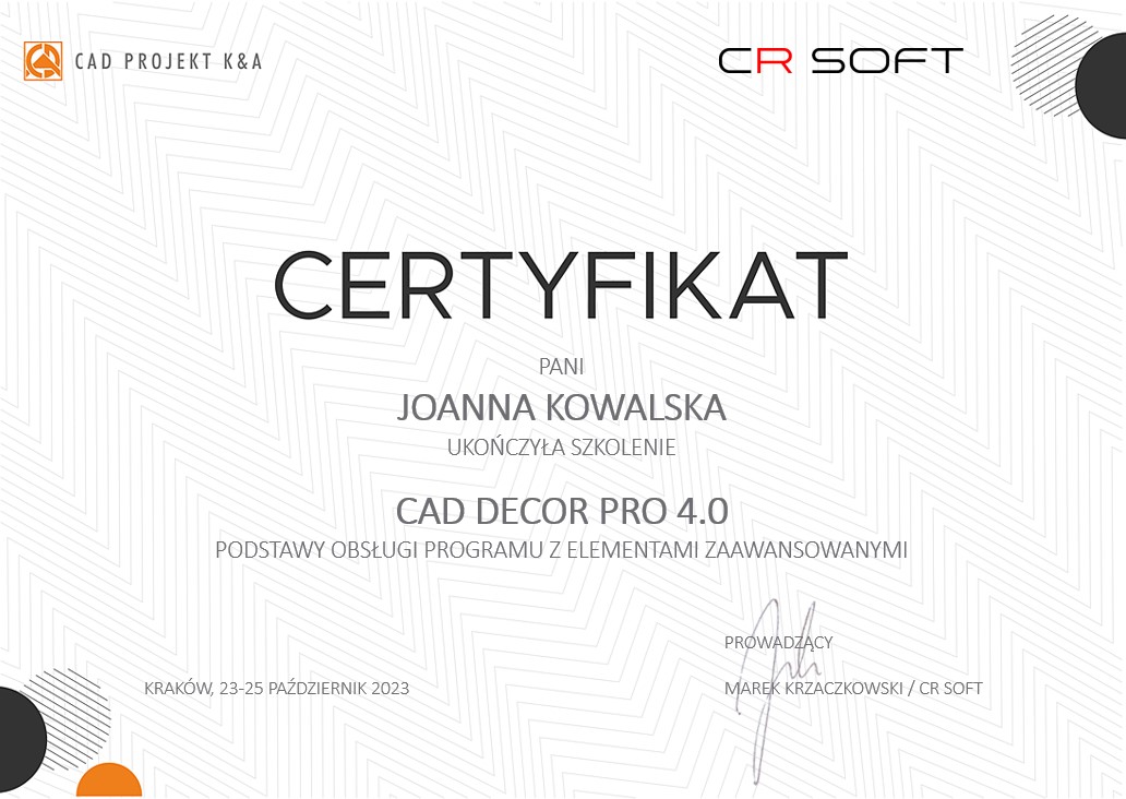 cad decor pro certyfikat szkolenie